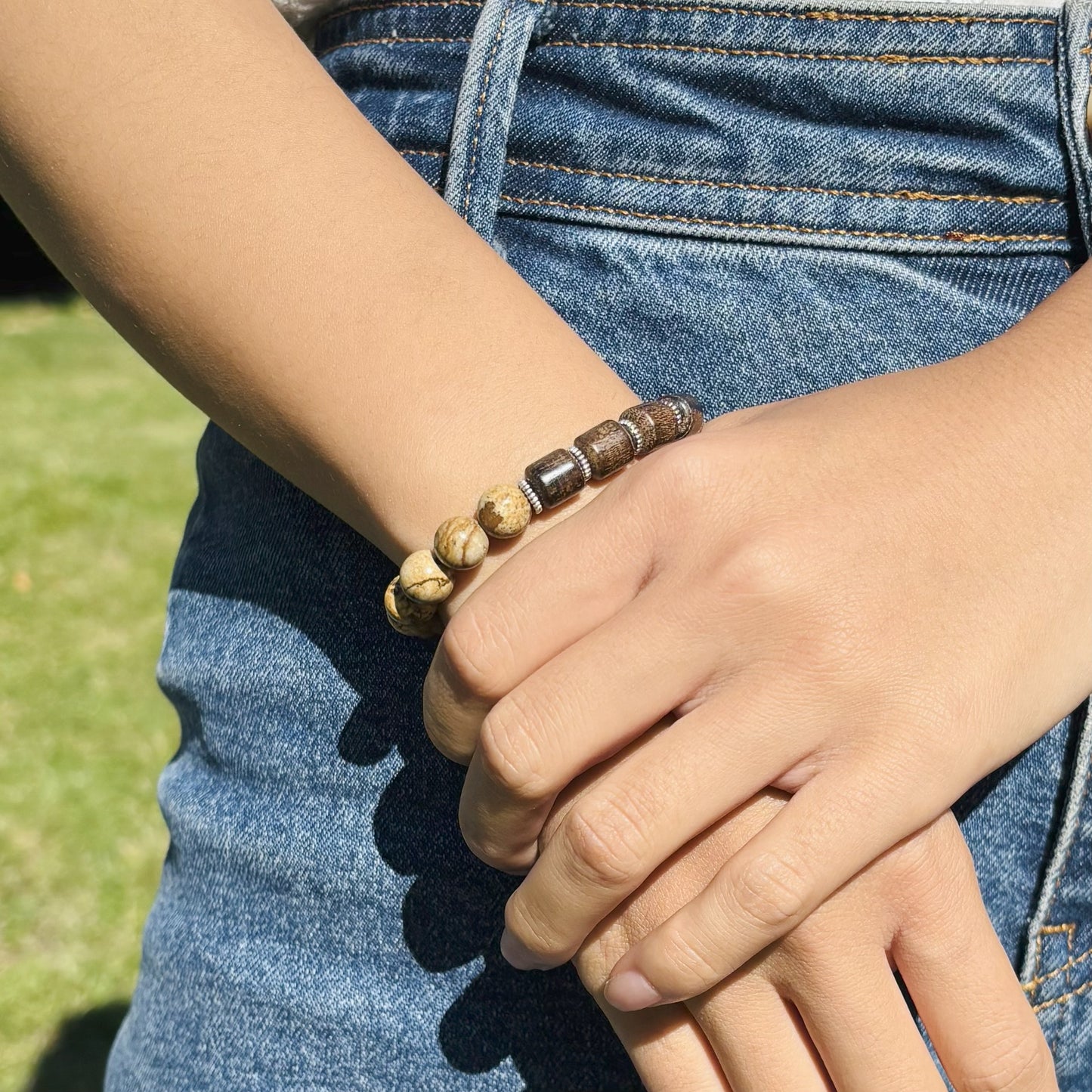 Bracelet quartz & bois avec intercalaires métal - L'Atelier Wen