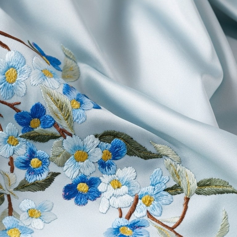 Echarpe en Soie Brodée - L'Atelier Wen