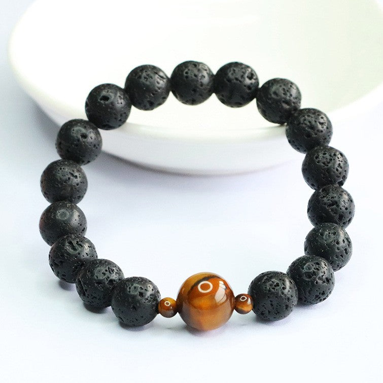 Bracelet en pierre de lave avec perle d’œil-de-tigre - L'Atelier Wen